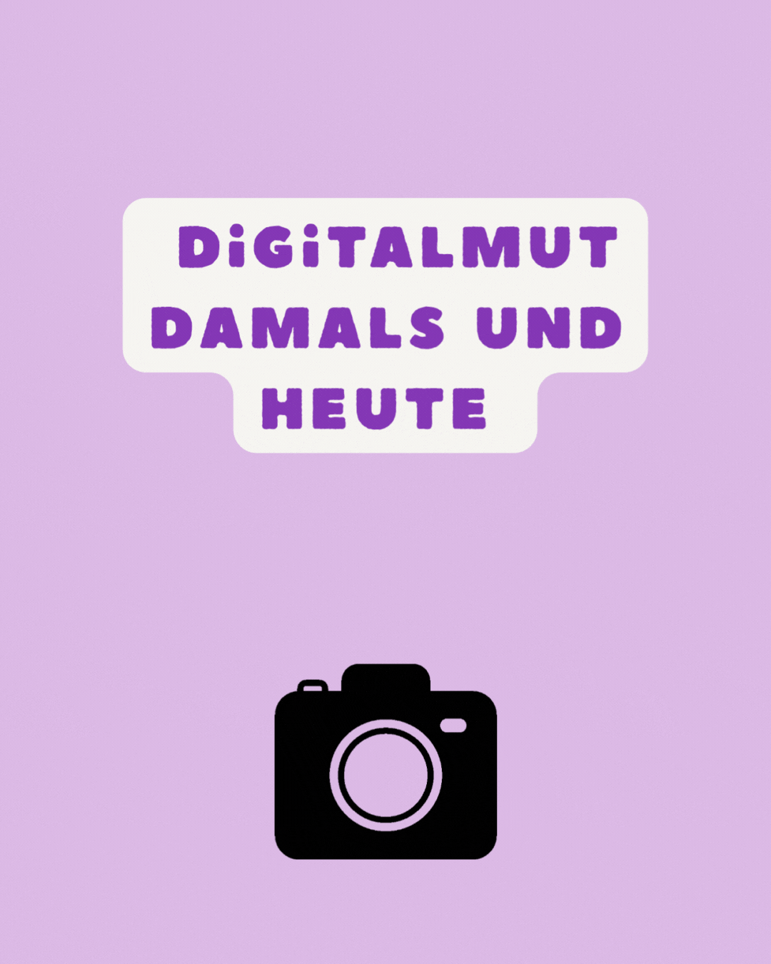 Zu sehen ist eine animierte Kamera. Geschrieben steht: Digitalmut damals und heute